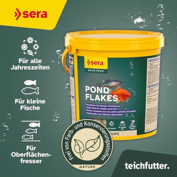 sera Pond Flakes 3,8 L (560g), Hauptfutter für Teichfische ohne Farb- & Konservierungsstoffe, fördert Gesundheit & Wachstum, ideal für Goldfische, Bitterlinge & Jungfische, für sauberes Teichwasser – Bild 3