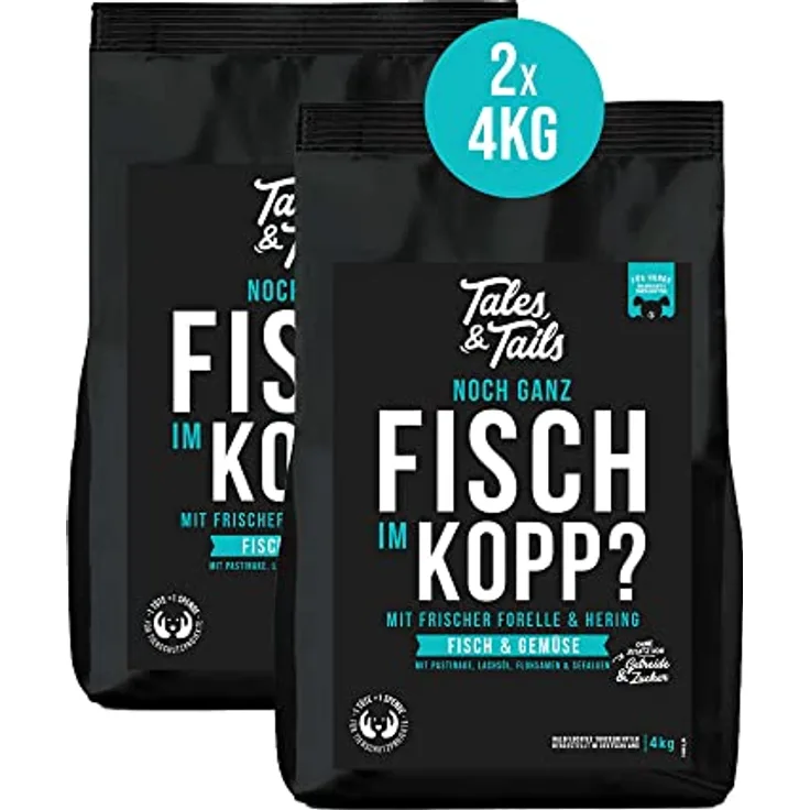 Tales & Tails Fisch Im Kopp, Halbfeuchtes Trockenfutter für Hunde, getreidefrei, 60% Fisch, hohe Verträglichkeit, 2x 4kg