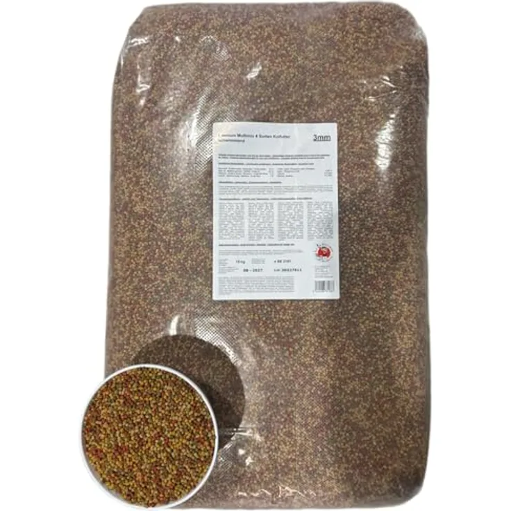 Koi- und Bonsaipark Herdecke Fischfutter Mix für Koi's, 15 kg schwimmende Pellets (3 mm) – Alleinfuttermittel für Zierfische in 4 Farben (rot, grün, gelb, weiß)