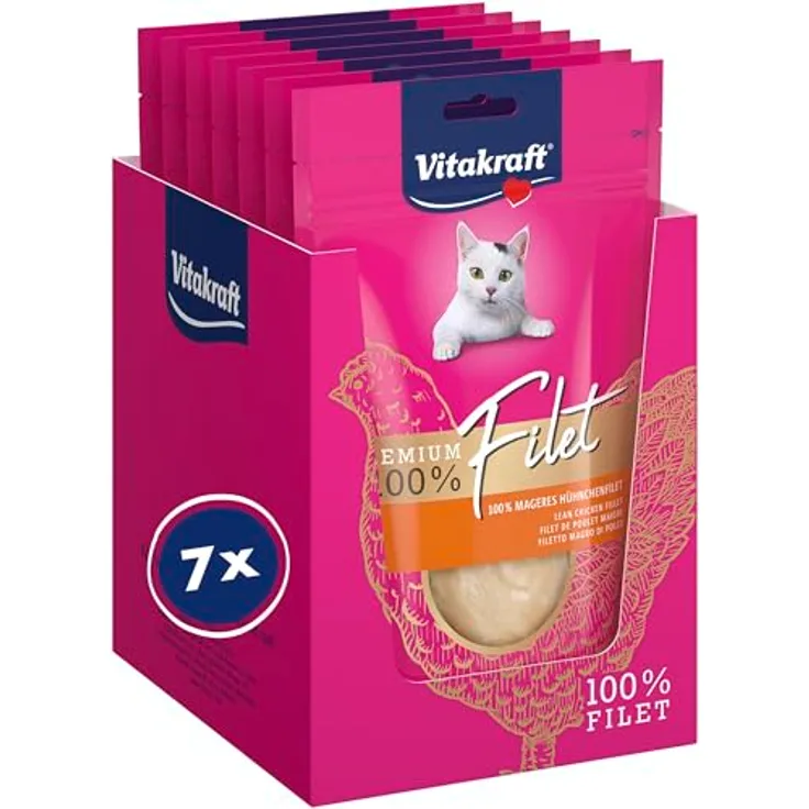 Vitakraft Premium Katzen Leckerli, mageres Hühnchenfilet, hypoallergen und getreidefrei, Vorratsgröße (7X 70g)