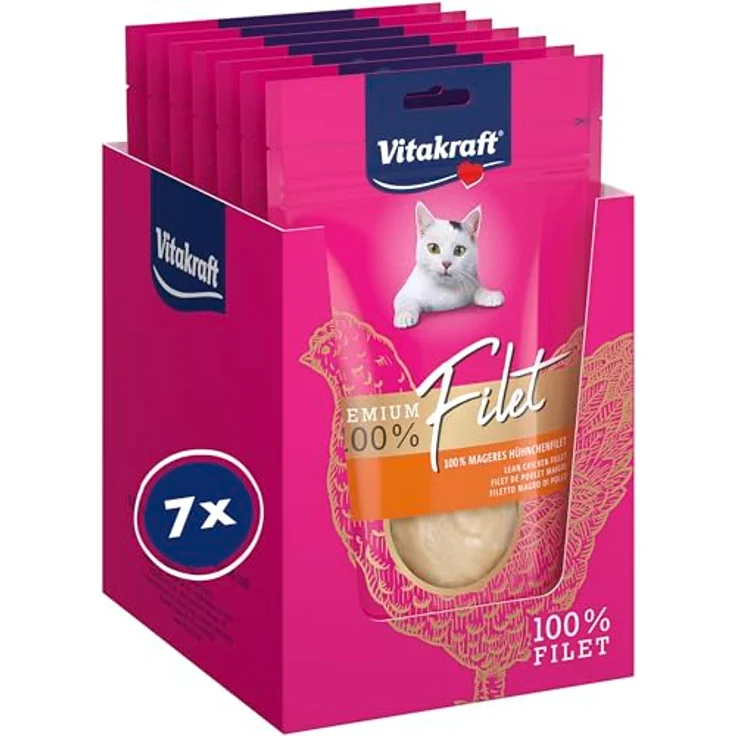 Vitakraft Premium Katzen Leckerli, mageres Hühnchenfilet, hypoallergen und getreidefrei, Vorratsgröße (7X 70g) – Bild 1