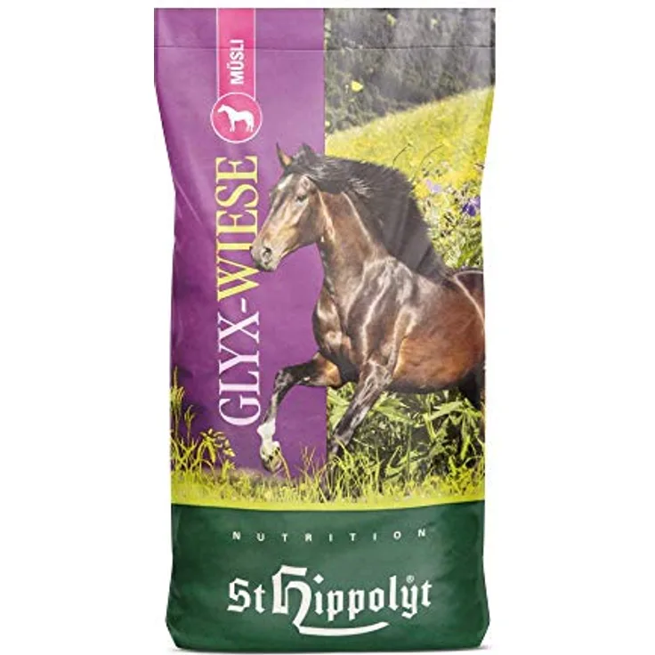 St. Hippolyt Glyx-Wiese Müsli 15 kg, hochwertiges Pferdefutter mit 100% natürlichen Gräsern und Kräutern aus der Bodenseeregion