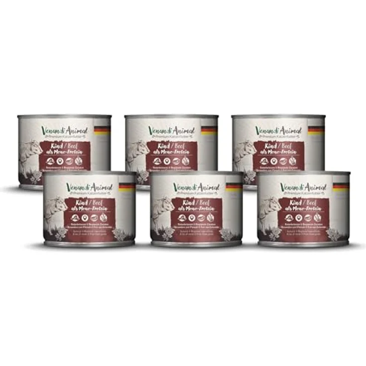 Venandi Animal Katzenfutter – Rind Monoprotein, Nassfutter, getreidefrei, naturbelassen, 6er Pack (6 x 200g) – Bild 1