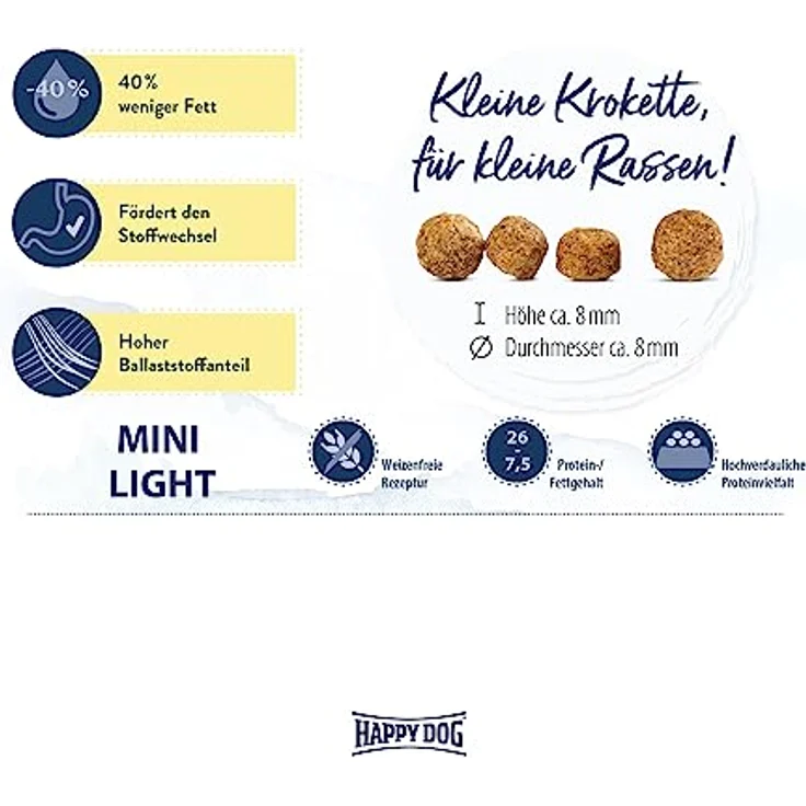 Happy Dog fit und vital Mini Light, Trockenfutter für Hunde bis 10 kg, reduzierte Fettgehalt, 800g – Bild 3