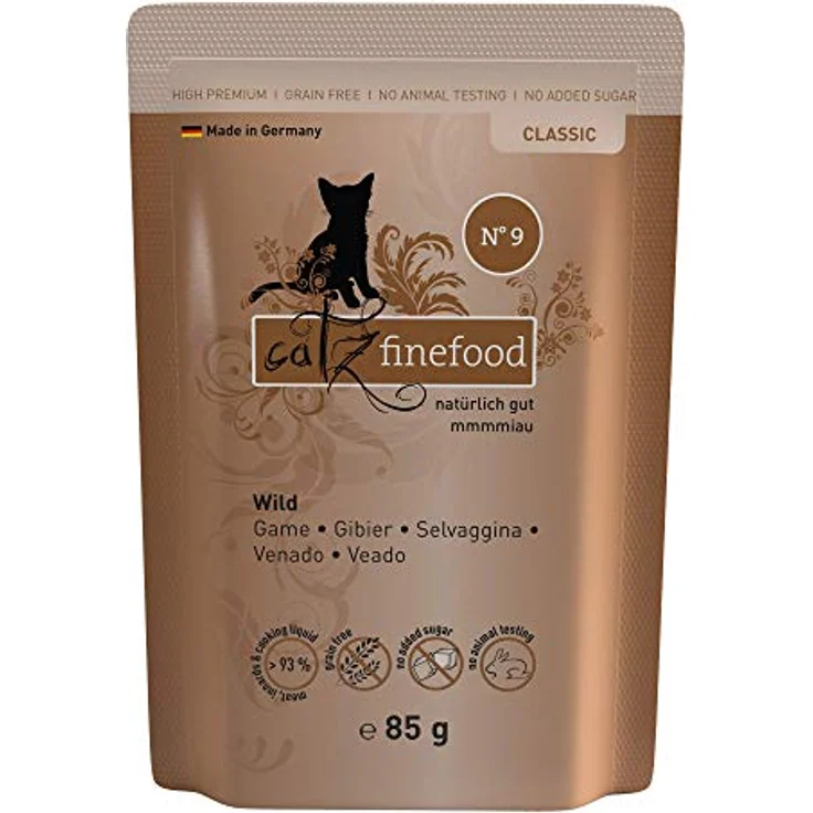 catz finefood N° 9 Wild Feinkost Katzenfutter, 70% Wild, verfeinert mit Kartoffel & Preiselbeere, 16 x 85g Beutel – Bild 1