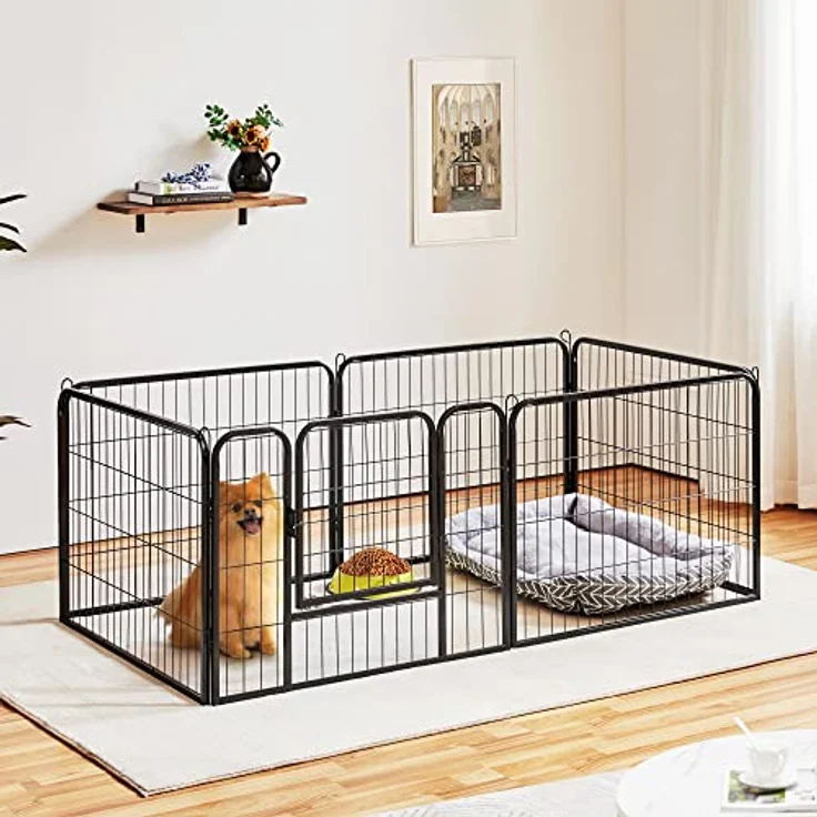 Yaheetech Welpenlaufstall, 6 Gitter 80x60 cm, faltbares Welpengitter für Innen/Außenbereich mit Tür und Heringen – Bild 2