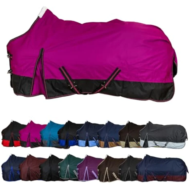 RL24 Winterdecke Weidedecke 600D Basicline, atmungsaktive, wind- und wasserdichte Outdoordecke mit Innenfutter und Kreuzbegurtung, Pferdedecke in Beere/Schwarz, 95 cm (100 g/m² Füllung) – Bild 1