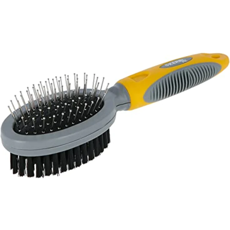 Kerbl Pet Doppelbürste mit Schutzkappen und Borsten oval, 20,5 cm, gelb, grau – Bild 2