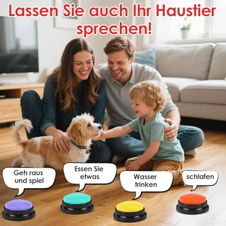 Gaethra 6er-Set Buzzer mit Aufnahmefunktion, 30 Sekunden Aufnahme & Sound, Hundetraining, Intelligenzspielzeug für Hunde in 6 Farben – Bild 2