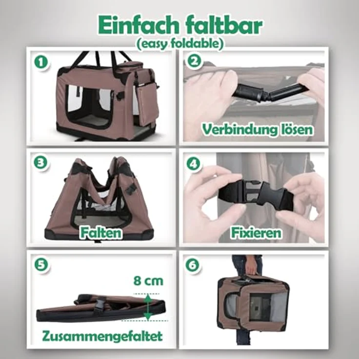 PET VIOLET Faltbare Hundebox, robuste Transportbox für Auto & Reise, atmungsaktiv mit 3 Eingängen, Größe 70×52×50 cm, grau – Bild 5