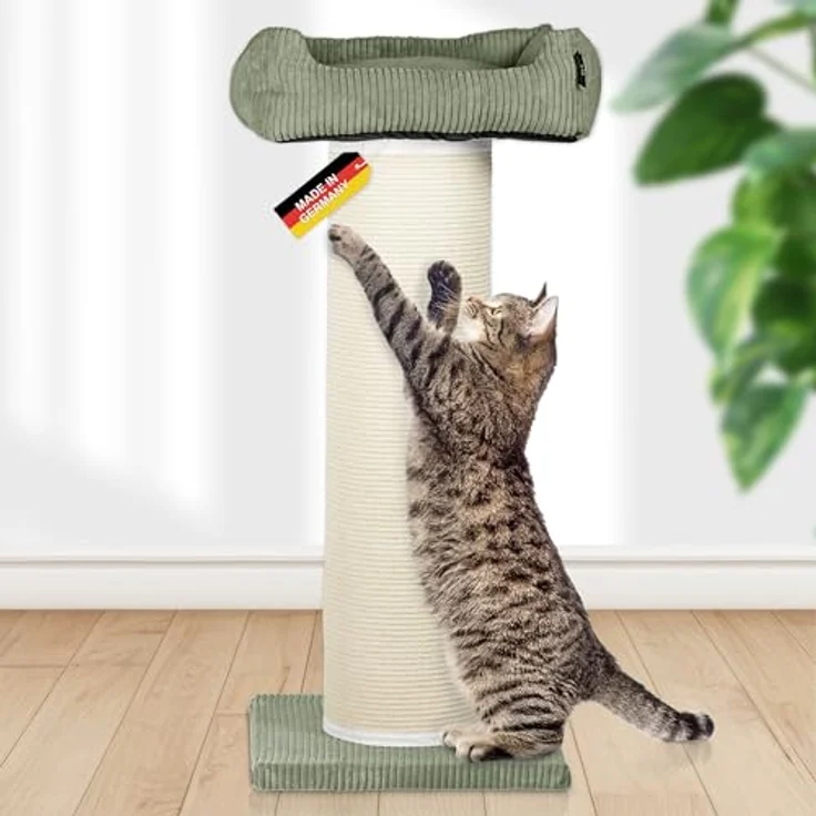 Rohrschneider Kratzbaum Frieda XXL, extra stabile Säule, tauschbare Kratzmatten, waschbarer Cordbezug in Salbei für kleine bis große Katzen – Bild 1