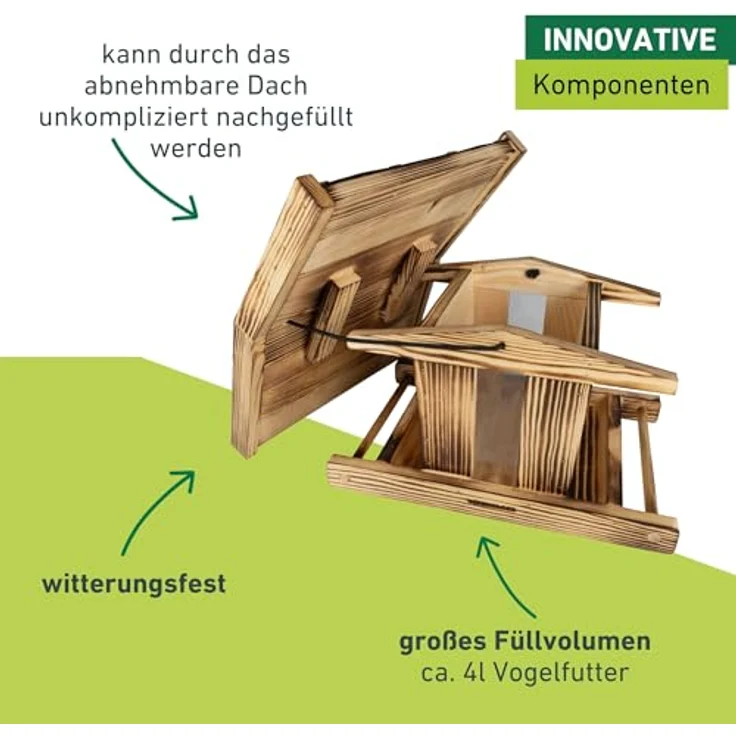 Windhager Vogelfutterhaus Canteen XL, FSC-zertifiziertes Kiefernholz mit 4 Litern Füllvolumen, braun – Bild 4