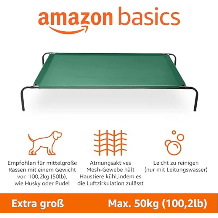 Amazon Basics Kühlendes erhöhtes Hundebett, XL, grün, mit atmungsaktivem Netzgewebe und Eisenrahmen, 153 x 94 x 23 cm, ideal für große Rassen – Bild 2