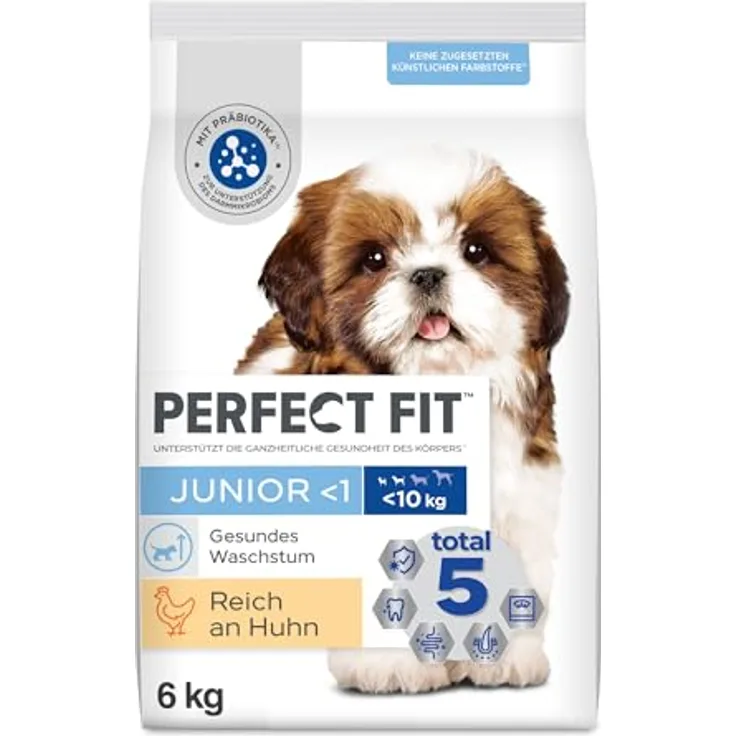 Perfect Fit Junior <1 Trockenfutter für kleine Hunde (<10kg) unter 1 Jahr, 6kg – Premium Hundefutter mit Hühnergeschmack zur Unterstützung gesunden Wachstums