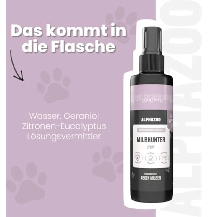 alphazoo Milbhunter Spray für Hunde 250ml, mit Zitronen-Eukalyptus & Geraniol, gegen Milbenbefall, natürliche Inhaltsstoffe, hautschonend – Bild 3