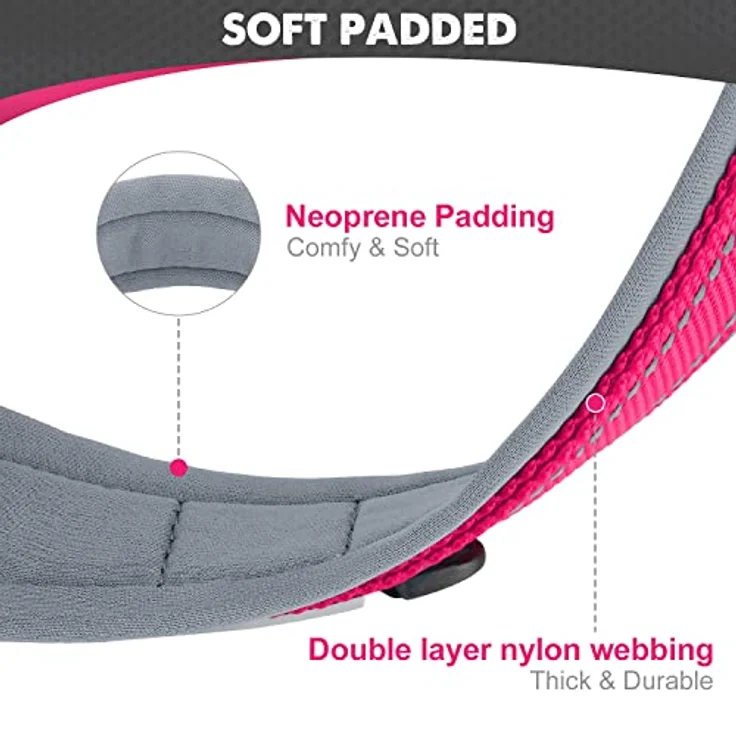 Joytale Hundehalsband, Gepolstertes Neopren Halsband für große Hunde, Nylon Reflektierend, Leuchtend Rosa, 48-68 cm – Bild 2