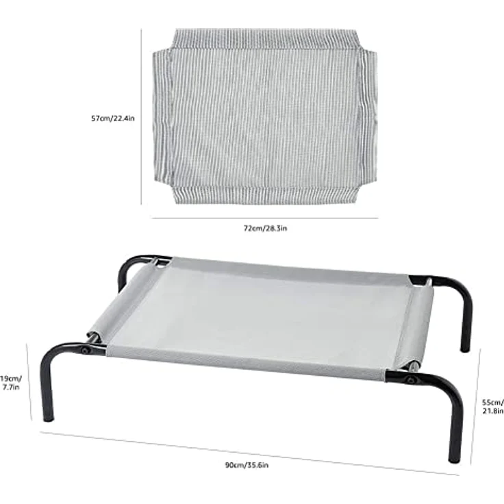 Amazon Basics Kühlendes erhöhtes Haustierbett für Hunde, Größe S, L 90 x 55 x 19 cm, robustes Eisenrahmen, atmungsaktives graues Netzstoff – Bild 2
