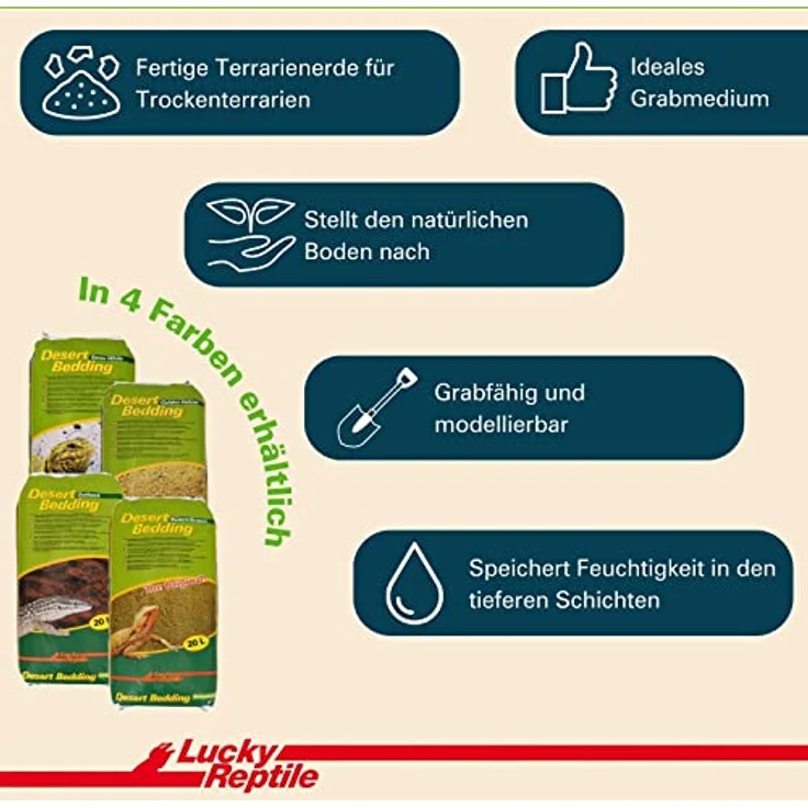 Lucky Reptile Desert Bedding, Terrarienerde für Wüsten- und Savannenterrarien, 20 l mit hohem Lehmanteil und Feuchtigkeitsspeicherung – Bild 2