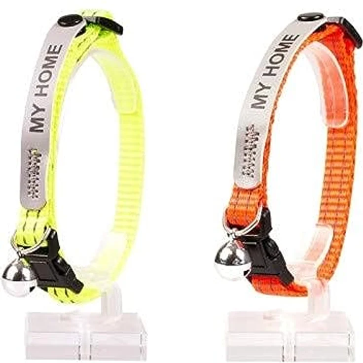 duvoplus Katzenhalsband, reflektierend, anpassbar, 20-30 cm/10 mm, Orange, mit Sicherheitsvorrichtung und Glöckchen, optimale Sichtbarkeit im Dunkeln, Outdoor-Qualität