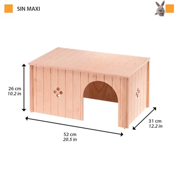 Ferplast SIN MAXI Kaninchenhaus, FSC-zertifiziertes Holz mit Flachdach und Belüftungslöchern, Bausatz, 52 x 31 x H 26 cm, für Kaninchen und große Nagetiere – Bild 2