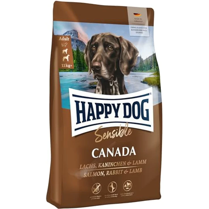 Happy Dog Supreme Sensible Canada, 1kg Hunde-Trockenfutter, getreide- und glutenfrei mit Lachs, Kaninchen und Lamm – Bild 1