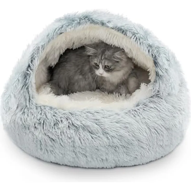 CATISM Katzenbett XL (60cm), Waschbar, Flauschiges Plüsch-Katzenschlafplatz mit Höhlendesign und rutschfestem Boden, Grau