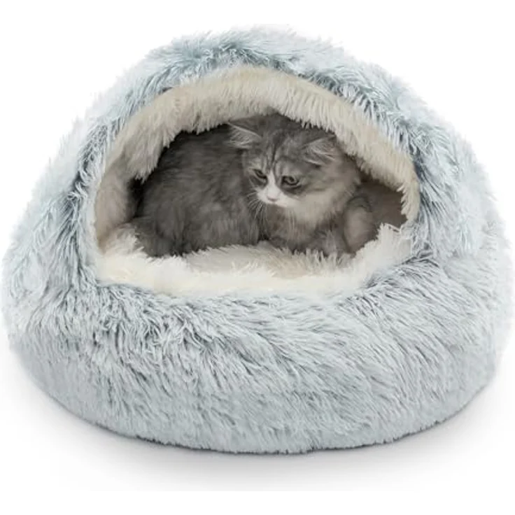 CATISM Katzenbett XL (60cm), Waschbar, Flauschiges Plüsch-Katzenschlafplatz mit Höhlendesign und rutschfestem Boden, Grau – Bild 1
