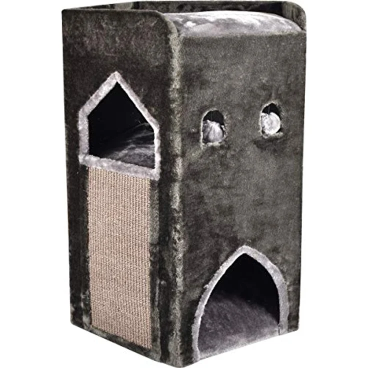 Flamingo Bronko Kratzbaum Burg, mit Sisal Kratzmatte und Öffnung zur Etage, dunkelgrau, 61 x 58 x 79,5 cm – Bild 3