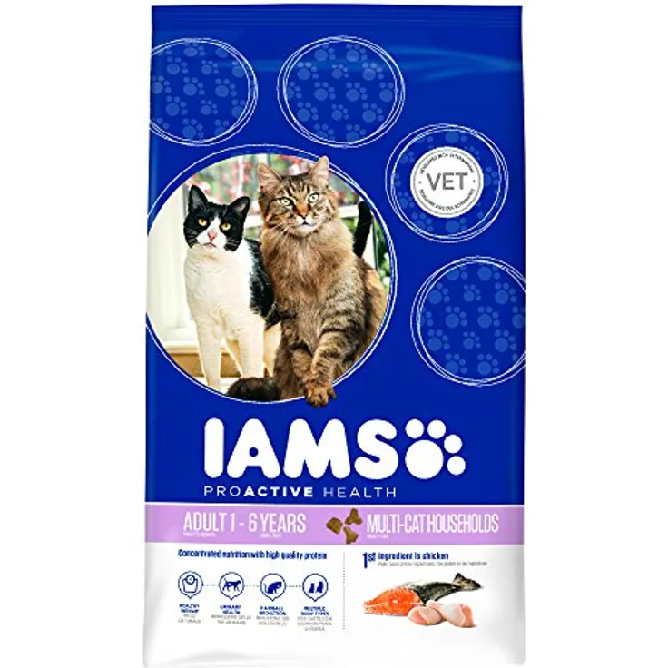 Iams Proactive Health Multi-Cat, Katzenfutter mit Huhn und norwegischem Lachs, 15 kg, für gesunde Haut und glänzendes Fell