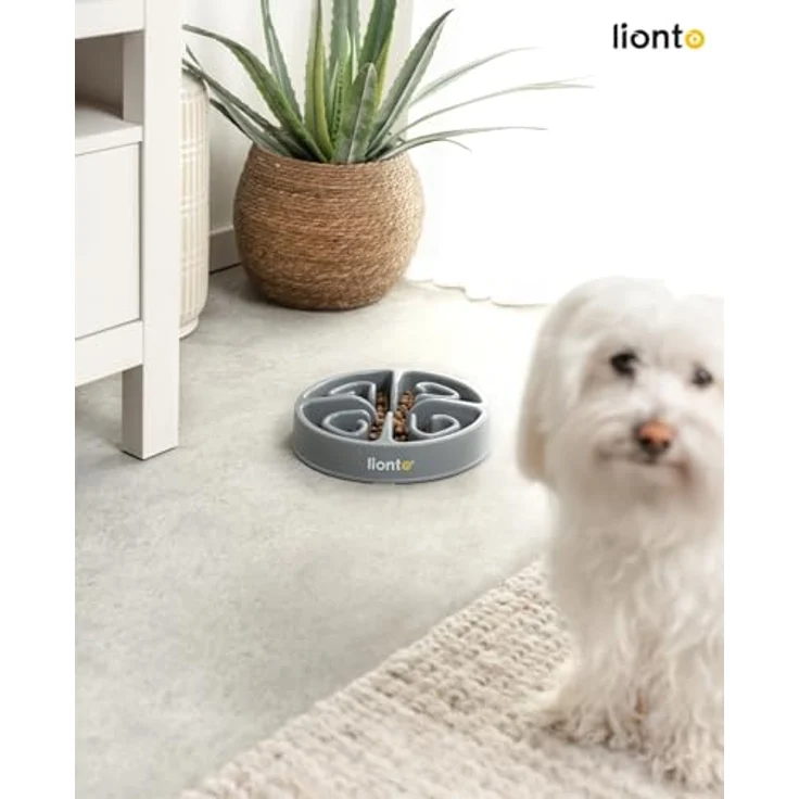 lionto Anti Schling Napf für Hunde & Katzen, Ø 20 cm, rutschfester, spülmaschinenfester Hundenapf aus lebensmittelechtem Kunststoff, hellgrau – Bild 2