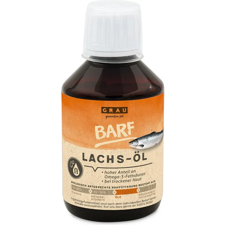 Grau Lachsöl 200 ml, reines Lachsöl zur Unterstützung von Haut und Fell bei Hunden und Katzen