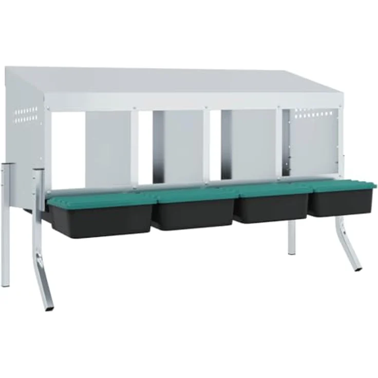 vidaXL Hühnerstall 110 x 50 x 63/68 cm, Nistkasten mit 4 Fächern, verzinkter Stahl, anpassbare Höhe, silber/dunkelgrün/schwarz – Bild 1