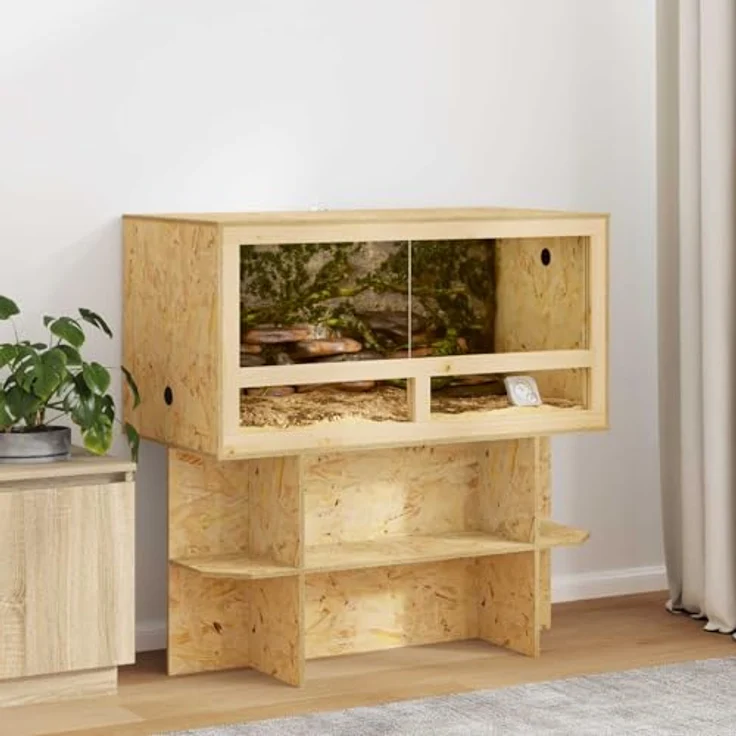 vidaXL Terrarium Braun 100 x 50 x 50 cm, OSB mit Thermometer für Reptilien und Nagetiere, rustikales Design – Bild 2