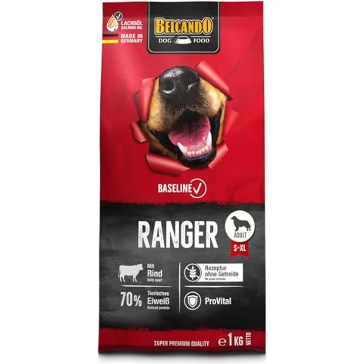 BELCANDO Baseline Ranger, Getreidefreies Trockenfutter für Hunde, 1kg, Alleinfuttermittel für Erwachsene, geeignet für alle Rassen, mit Rind für glänzendes Fell – Bild 1