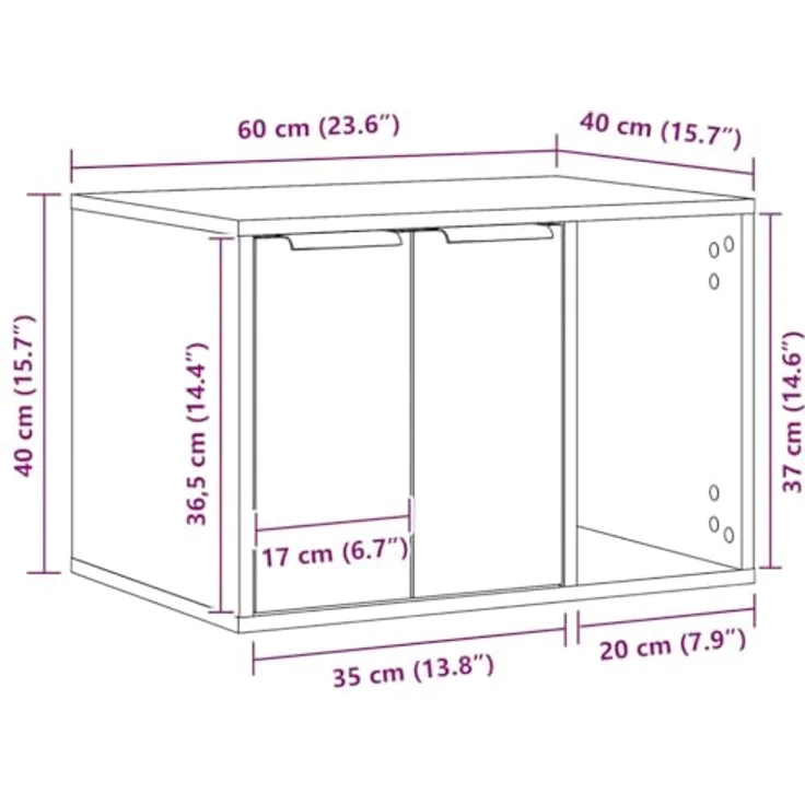 vidaXL Katzentoilette Sonoma Eiche 60x40x40 cm Holzwerkstoff, Cat Litter Box mit verstecktem Design und vielseitiger Nutzungsfunktion – Bild 4