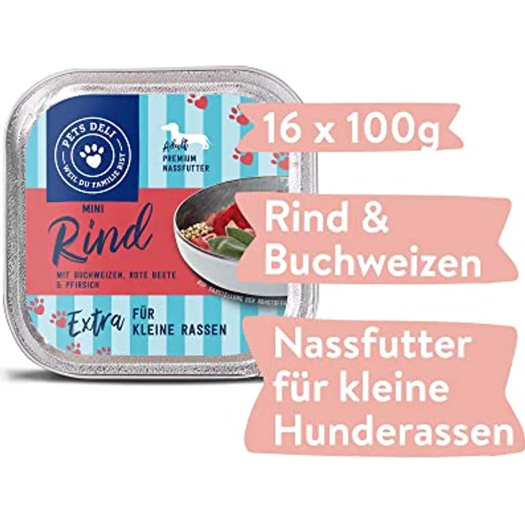 Pets Deli Mini Hunde Nassfutter Rind & Buchweizen, getreidefrei, leicht verdaulich, 16x100g, Premium Qualität für kleine, wählerische Rassen – Bild 2
