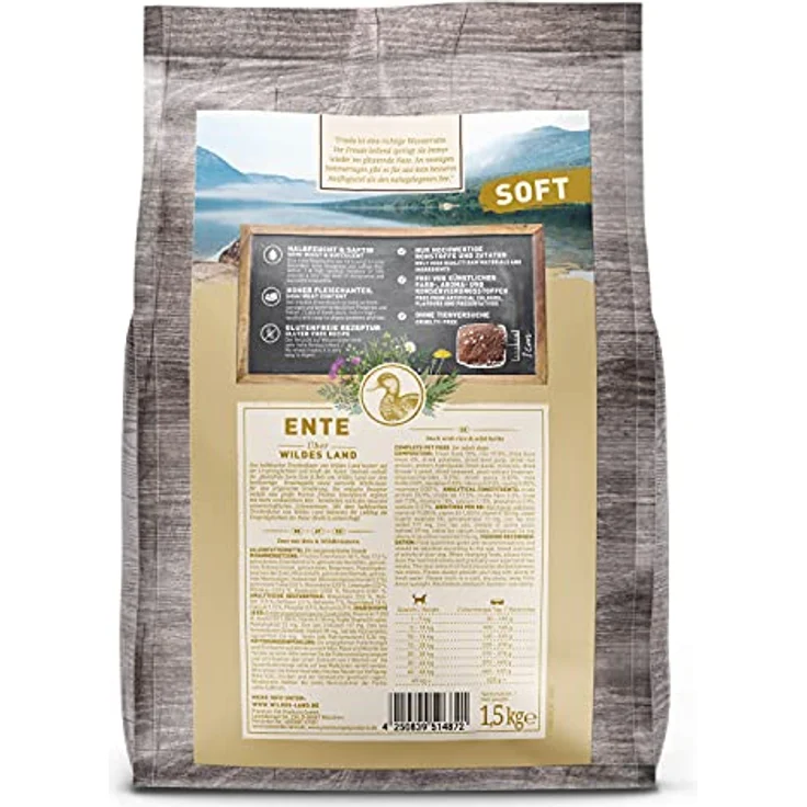 WILDES LAND Halbfeuchtes Trockenfutter für Hunde Ente, 1,5 kg, glutenfrei, mit Reis und Wildkräutern, extra viel Fleisch, für alle Hunderassen – Bild 2