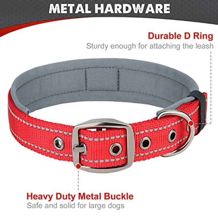 Joytale Hundehalsband, Gepolstertes Neopren-Halsband für Mittelgroße Hunde, Nylon mit Reflektierenden Nähten, Rot – Bild 5