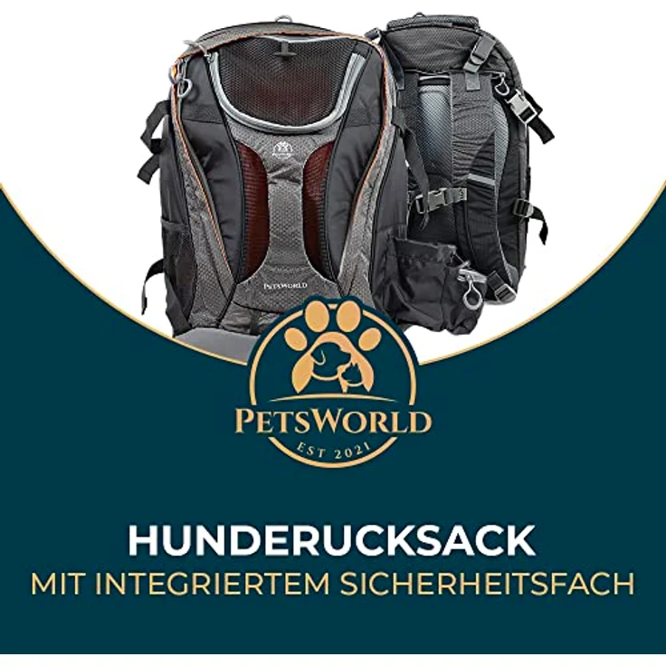 PETSWORLD Hunderucksack für Hunde bis 5 kg, inkl. Kotbeutelspender, Wassernapf und Laptopfach, flugtauglich als Handgepäck, komfortabel und sicher – Bild 2