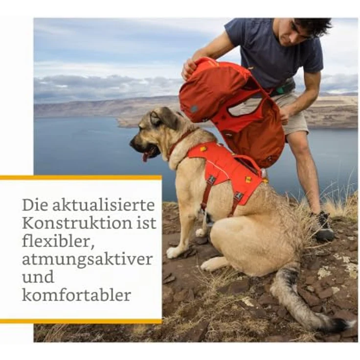 RUFFWEAR Palisades Hunderucksack, tragbarer Geschirrsack mit Satteltaschen und Leinenbefestigungspunkt, zwei BPA-freien Trinkblasen, Red Sumac, Large/X-Large – Bild 4