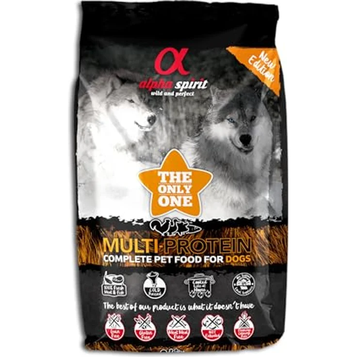 Alpha Spirit 4203503 Multiprotein Hundefutter, 3 kg, glutenfrei und getreidefrei, mit 85% frischem Fleisch und Fisch
