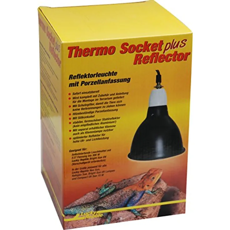Lucky Reptile Thermo Socket+Reflektor klein, E27-Porzellanfassung, schwarzer Stahlreflektor mit Schutzgitter, bis 300W