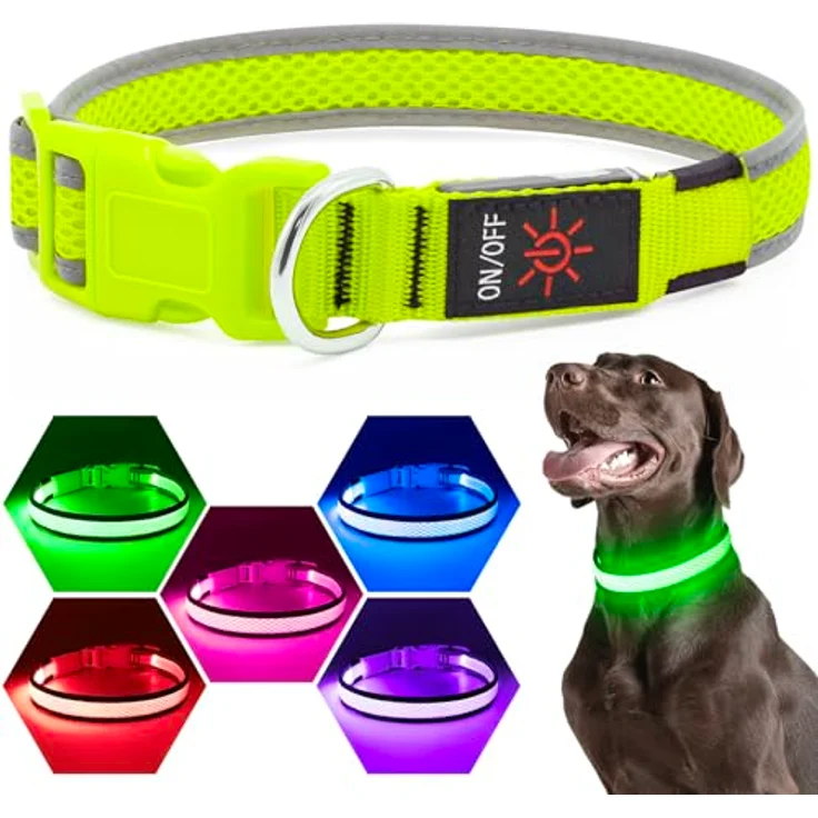 Flashseen LED Leuchthalsband für Hunde, USB Aufladbar, Wasserdicht, Verstellbar, 3 Lichtmodi, für Kleine Hunde (Grün) – Bild 2