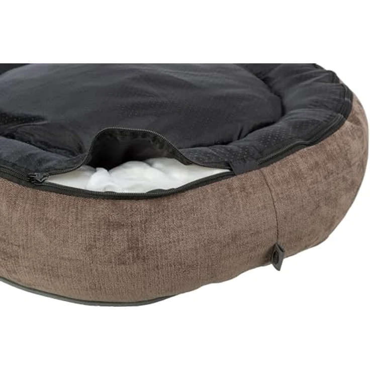 Trixie Hundebett Vital Lennox, orthopädisches Hundekissen aus Chenille, rund, braun, ø50cm mit viskoelastischem Schaum und rutschfestem Boden – Bild 4