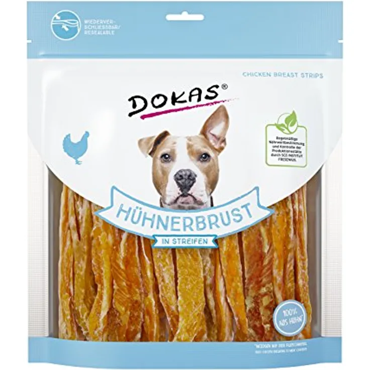 Dokas Dog HÜHNERBRUST in Streifen, 500 g, fettreduziert und proteinreich, ohne Zusatzstoffe, für Hunde aller Größen und Rassen