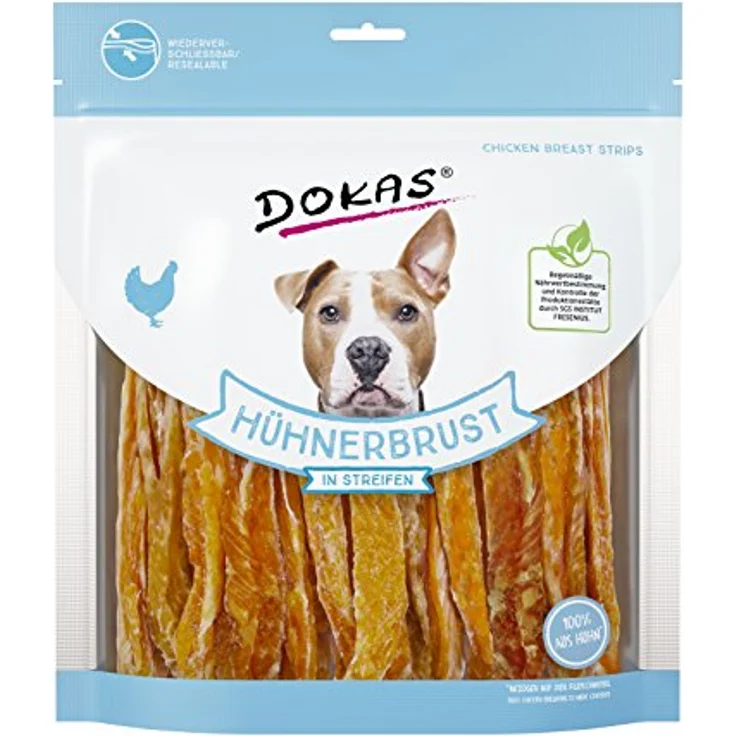 Dokas Dog HÜHNERBRUST in Streifen, 500 g, fettreduziert und proteinreich, ohne Zusatzstoffe, für Hunde aller Größen und Rassen – Bild 1