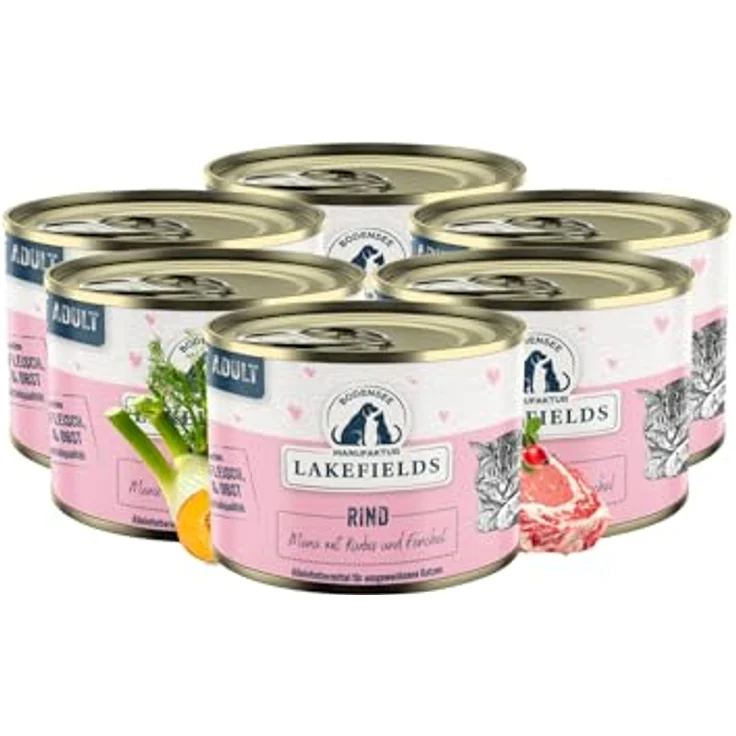 Lakefields Premium Nassfutter für Katzen, Rind 91%, getreidefrei, 6 x 200g, mit Katzenminze, Kürbis & Fenchel, natürliche Zutaten – Bild 1