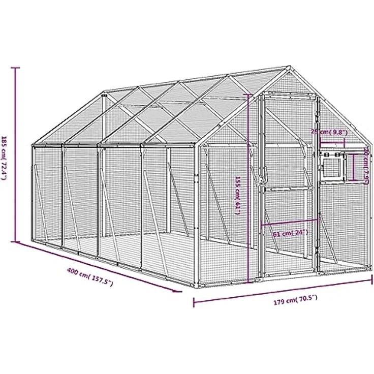 vidaXL Voliere, Vogelkäfig für Außenbereich mit Wire Mesh Grids, stabiler Anthrazit Aluminium-Rahmen, abschließbare Tür und Fenster – Bild 4