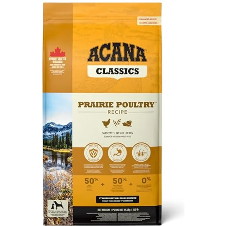 Acana Prairie Poultry, Hundefutter 14,5 kg mit 50% Fleischanteil von Freilandhühnern und Puten, ohne Getreide