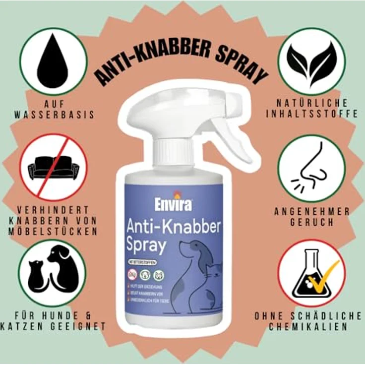 Envira Anti-Knabber Spray, Erziehungsspray für Hund & Katze zur Vermeidung von Knabbern und Kratzen an Möbeln, 500 ml – Bild 2
